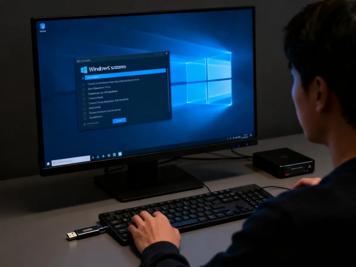 Użytkownik sprawdzający ustawienia Windows przy podłączonym pendrivie