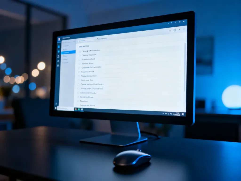 Ekran komputera z otwartymi ustawieniami procesów startowych systemu Windows na biurku w nowoczesnym biurze.