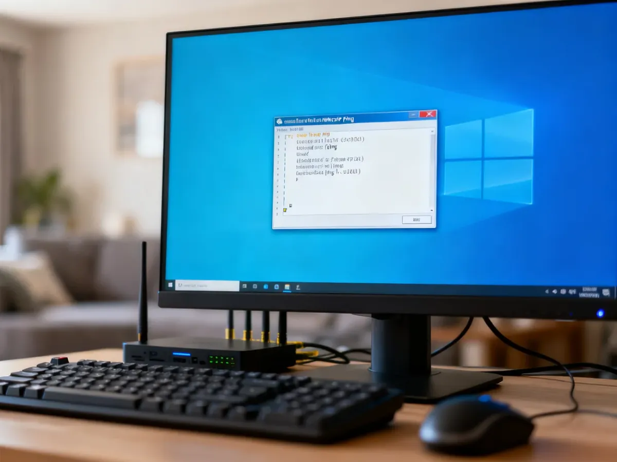 Monitor z otwartym wierszem polecenia podczas testu ping