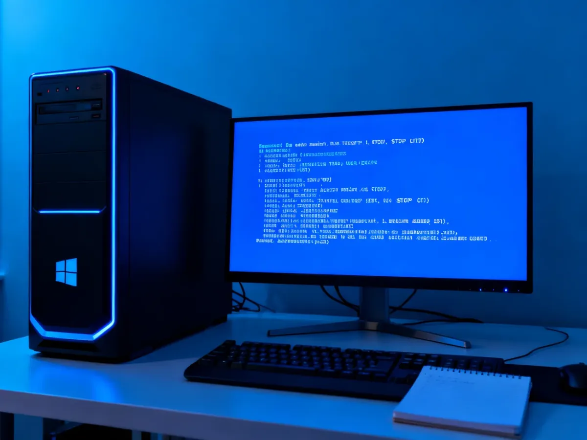 Komputer wyświetlający niebieski ekran błędu systemu Windows